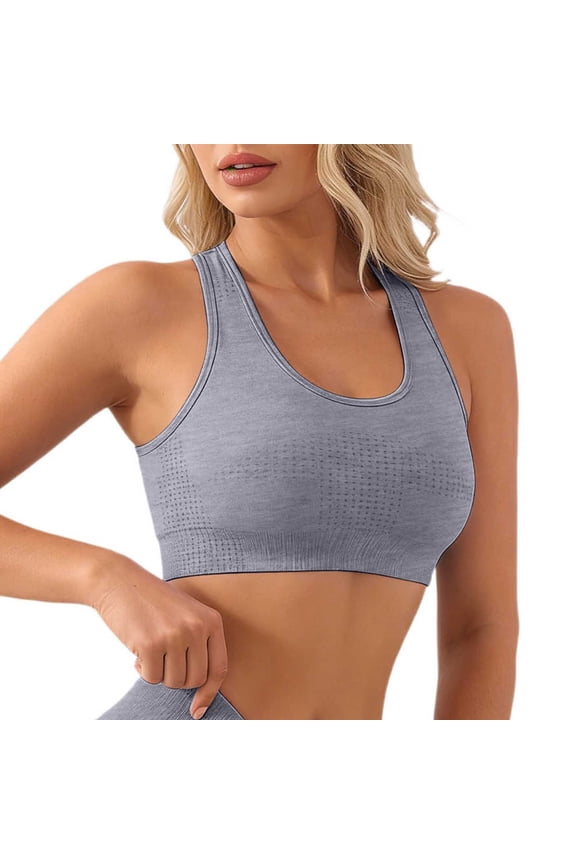 High Support Sports Bras for Women No Underwire Comfortable Breathable Racerback Yoga Workout Bra Removable Padding Thin for Running Training Light Gray L