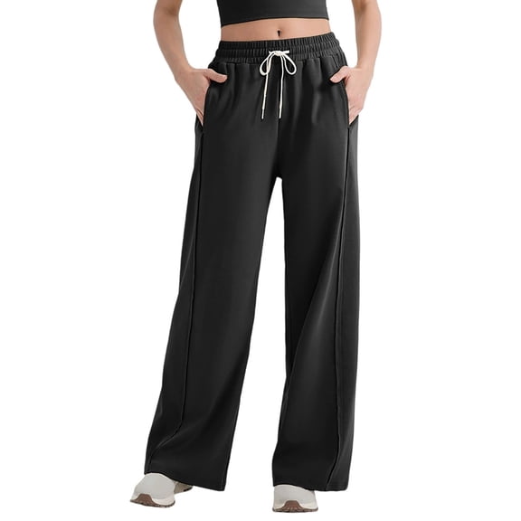 Arlun High Waist Drawstring Loose Straight Leg Yoga Pants Casual Solid Color Sweatpants for Outdoor Running and Fitness Comfortable Wide Leg Workout Trousers with Pockets Black S