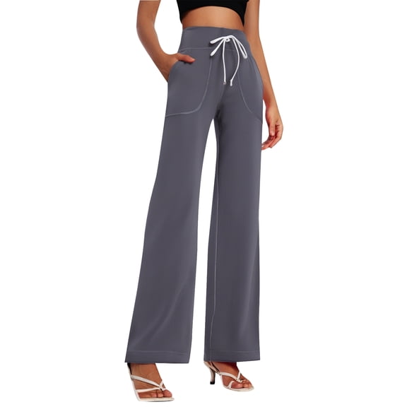 Arlun High Waisted Drawstring Yoga Pants for Women Flattering Wide Leg Design Fit -Lifting Effect Trousers Solid Color Work Casual Sweatpants with Pockets Grey XL