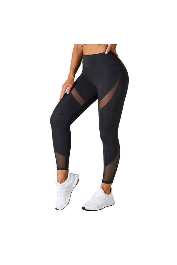 High Waisted Leggings for Women Tummy Control Solid Color Running Workout Mesh Design Yoga Pants Smooth Stretch Casual Leggings Comfy for Daily Wear Dark Gray S