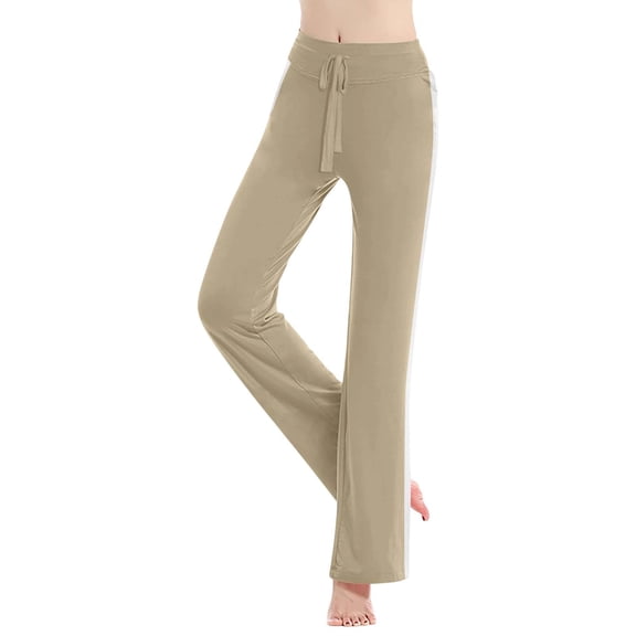 Arlun High Waisted Loose Fit Yoga Pants for Women Comfortable Stretchy Casual Workout Trousers for Fitness and Daily Sides Striped Soft Lightweight Stylish Sweatpant Khaki M