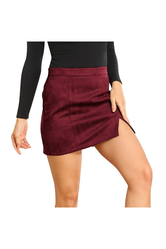 High Waisted Mini Skirts for Women Suede Side Split Solid Color Shorts Skirt 2025 a Line Design and Zipper Fall Winter Elegant Soft Cozy Bodycon Skirt S