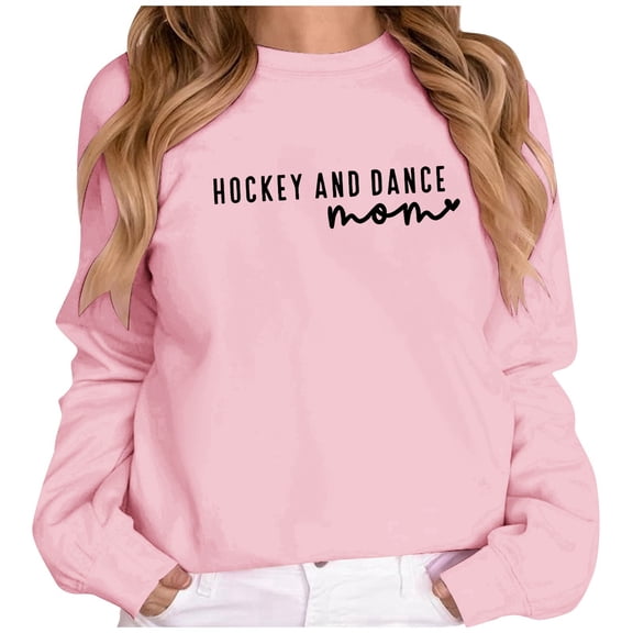 Arlun Hockey and Dance Mom Sweatshirts Womens Cute Letter Printed Ice Hockey Crewneck Pullover Tops Loose Fit Comfort Long Sleeve Hoodless Sweatshirt Cheerleading Gift Pink XXL