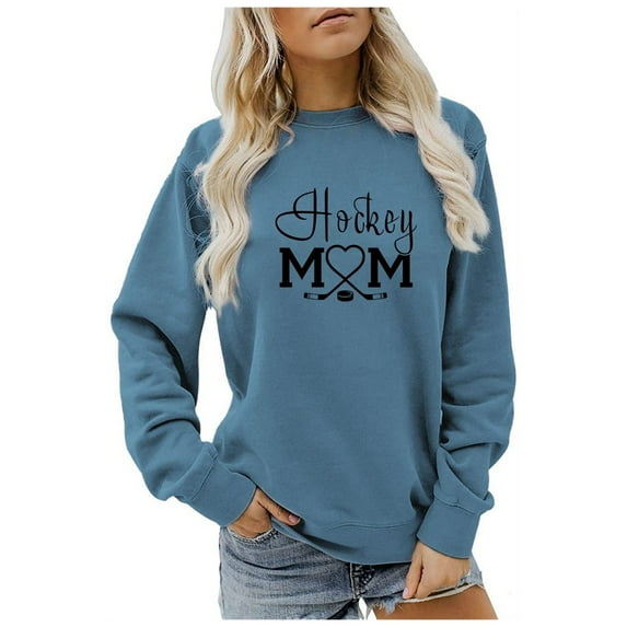 Arlun Hockey Mom Sweatshirts for Women Fashion Crewneck Loose Fit Long Sleeve Pullover Tops Ladies Casual Letter Printed Comfortable Fall Winter Sweatshirts Navy L
