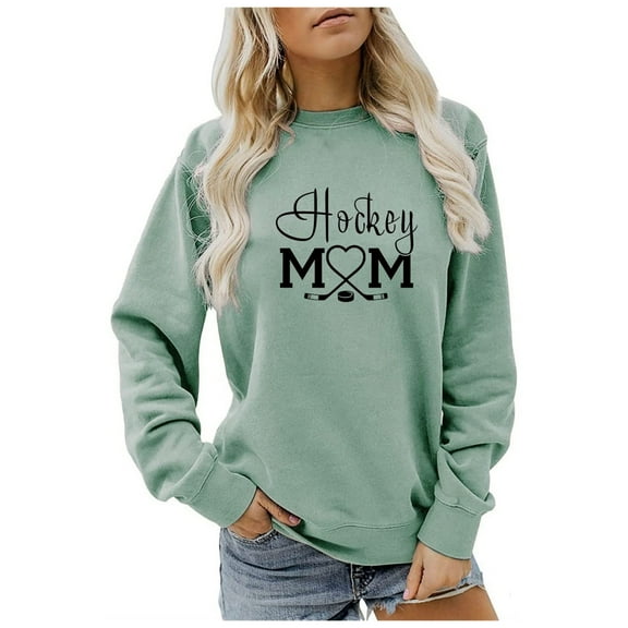 Arlun Hockey Mom Sweatshirts for Women Fashion Crewneck Loose Fit Long Sleeve Pullover Tops Ladies Casual Letter Printed Comfortable Fall Winter Sweatshirts Green XXL