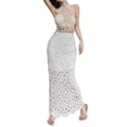 thumbnail image 1 of Arlun Hollow out Crochet Skirts for Women Elegant Drawstring High Waisted Knitted Beach Holiday Maxi Skirt Lightweight Breathable Lace Skirts White One Size, 1 of 4