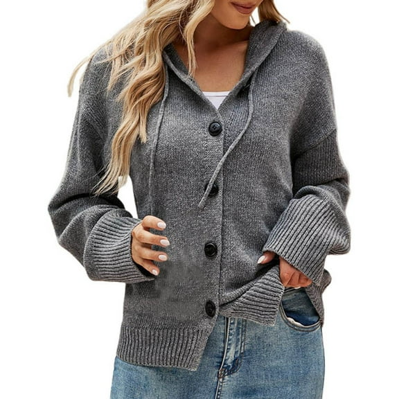 Arlun Hooded Cardigan Sweaters for Women Open Front Cable Knit Long Sleeve Cardigan Coats Button down Solid Color Loose Fit Fall Winter Clothes 2025 Grey XL