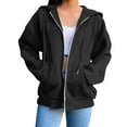 thumbnail image 1 of Arlun Hoodies Sweatshirts For Womens Full Zipper Oversized Loose Fit Hooded Tops Long Sleeve Solid Color Drawstring Jackets Soft Comfortable Outdoor Sweatshirts With Pockets Black XXXL, 1 of 7