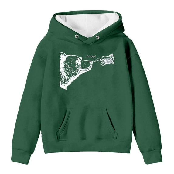 Arlun Hoodies for Women Cute Funny Bear Graphic Printed Loose Long Sleeve Sweatshirts Fall Winter Warm Comfortable Drawstring Hooded Pullover Tops with Pocket Green XL