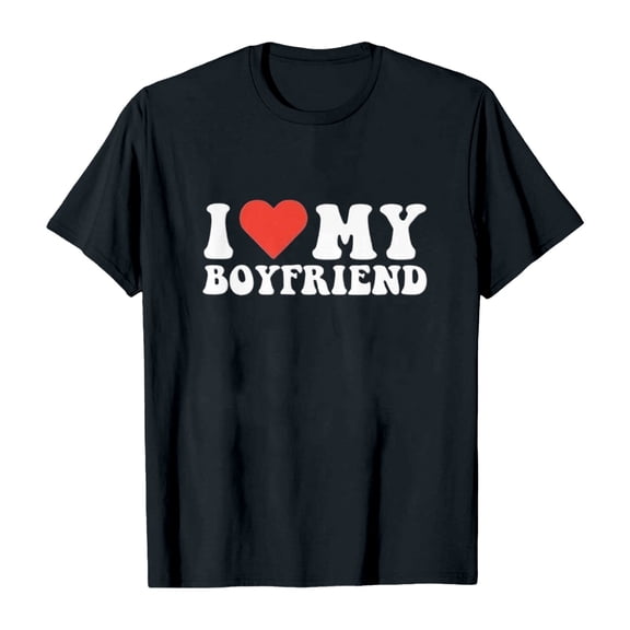 Arlun I Heart My Boyfriend Funny Humor Womens T-Shirts Funny Letter Graphic Printed Tees Soft Comfortable Plus Size Casual Tops 2026 Fashion Valentine's Day Daily Wear Black M