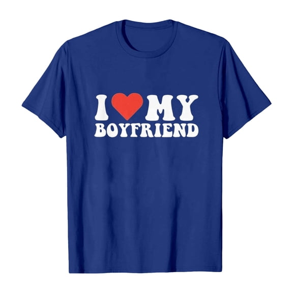 Arlun I Heart My Boyfriend Funny Humor Womens T-Shirts Funny Letter Graphic Printed Tees Soft Comfortable Plus Size Casual Tops 2026 Fashion Valentine's Day Daily Wear Blue M