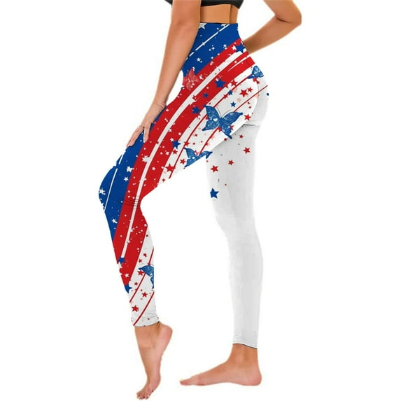 Arlun Independence Day Leggings for Women High Waisted Tummy Control USA Flag Printing Casual Leggings Ladies Stretch Tight Lifting Workout Running Gym Yoga Pants 20-Blue M