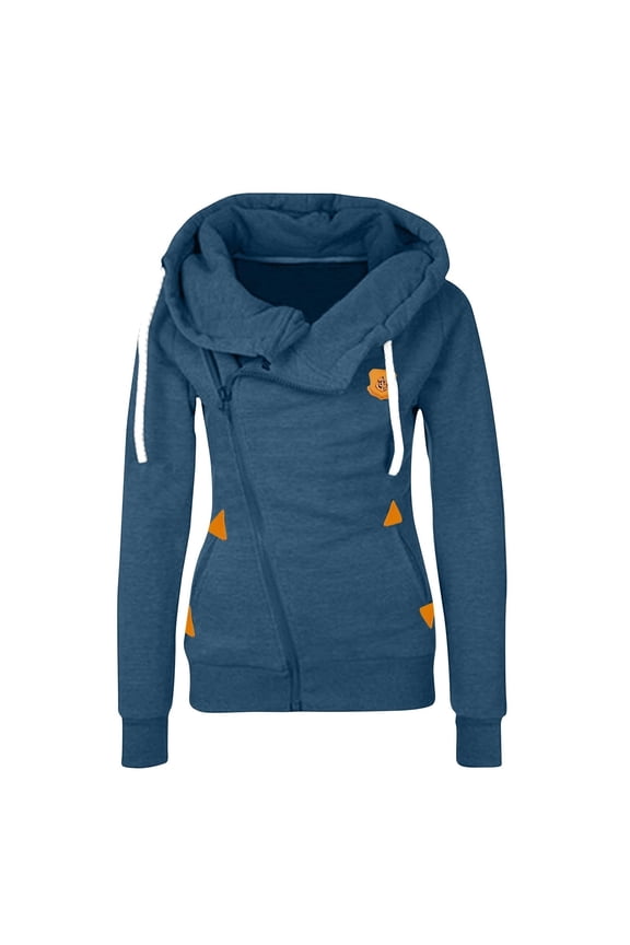 Jackets for Women Winter Hoodies Asymmetrical Skew Zipper up Warm Hooded Sweatshirt Jacket Long Sleeve Slim Fit Soft Comfortable Casual Coats Outdoor Tops with Pockets Blue XXL