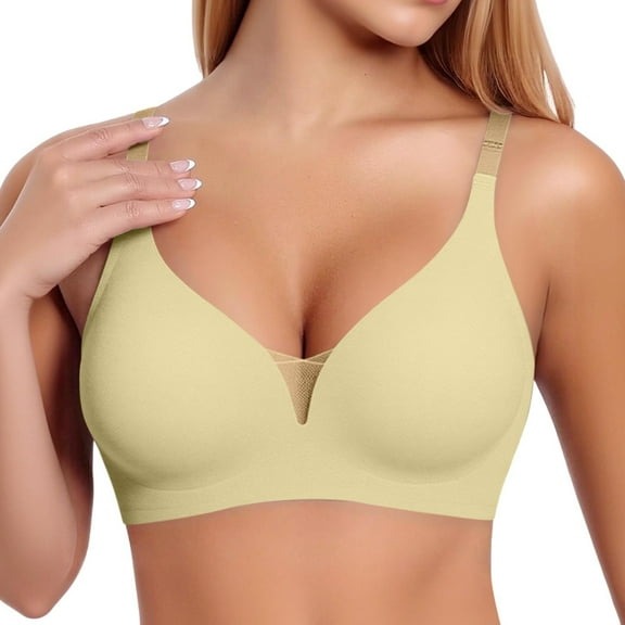 Arlun,Jelly Bras for Women Wireless Seamless Smoothing Push-Up Bra for Small to Large Breasts Wire-Free Soft Support Comfort Breathable Lightweight Thin Bralettes Light Yellow M