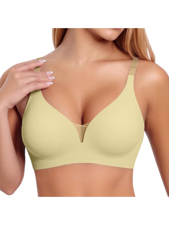 ,Jelly Bras for Women Wireless Seamless Smoothing Push-Up Bra for Small to Large Wire-Free Soft Support Comfort Breathable Lightweight Thin Bralettes Light Yellow S