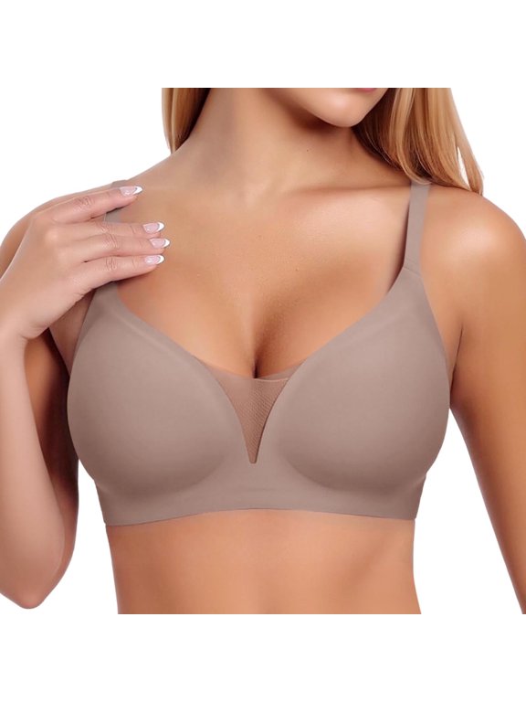 ,Jelly Bras for Women Wireless Seamless Smoothing Push-Up Bra for Small to Large Wire-Free Soft Support Comfort Breathable Lightweight Thin Bralettes Grey L