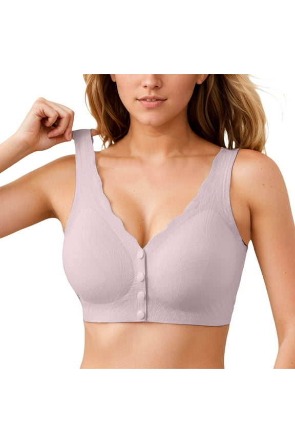 ,Jelly Front Closure Bras for Women Wireless No Underwire Comfort Convenient Seamless Supportive Mastectomy Bralettes Oversized Full Coverage Wire-Free Nursing Bras Pink XL