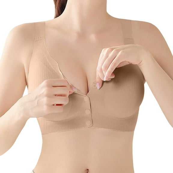 Arlun,Jelly Front Closure Bras for Women Wireless No Underwire Comfort Convenient Seamless Supportive Plus Size Bralettes Trendy Scalloped Design Full Coverage Bra Khaki L