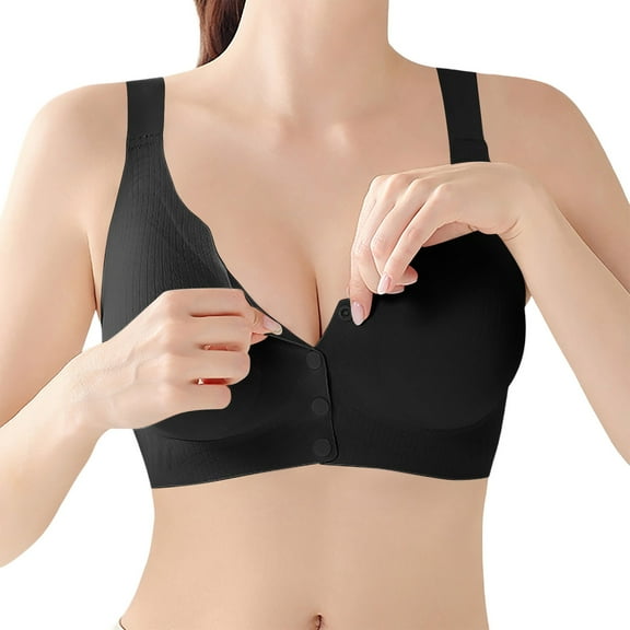 Arlun,Jelly Front Closure Bras for Women Wireless No Underwire Comfort Convenient Seamless Supportive Plus Size Bralettes Trendy Scalloped Design Full Coverage Bra Black M