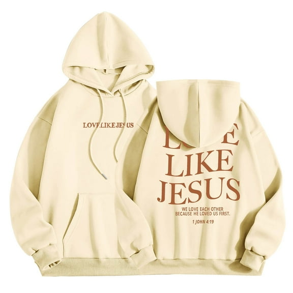 Arlun Jesus Loves You Full Zipper Hoodies Womens Loose Fit Long Sleeve Christian Sweatshirts Trendy Letter Printed Soft Comfortable Drawstring Pullover Tops Beige M