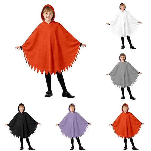 Arlun Kids Funny Solid Color Hooded Cape Fashion Pure Basic Loose Sawtooth Hem Knee Length Halloween Capes for Stage Performance and Dress up Cosplay Party A-Black M