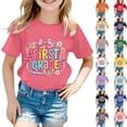 thumbnail image 1 of Arlun Kids Girls First Day of School T-Shirt First Grade Back to School Cute Bow Graphic Tee Lightweight Casual Round Neck Short Sleeved Fashionable Tops for Children 160, 1 of 1