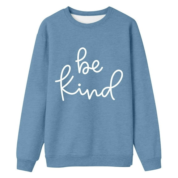 Arlun Be Kind Sweatshirts For Women Funny Kind Graphic Hoodless Sweatshirts Kindness Positive Casual Crewneck Long Sleeve Loose Comfy Pullover Tops Navy XL