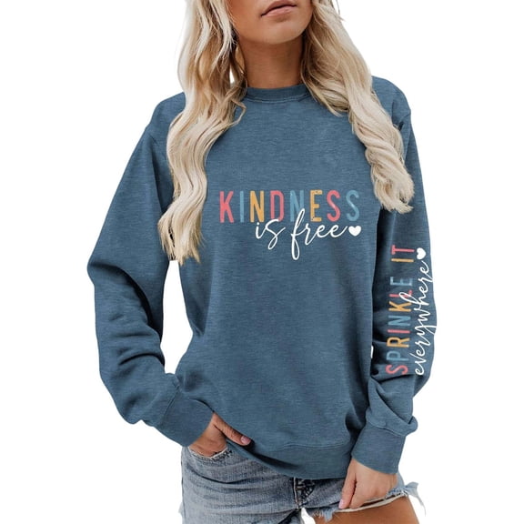 Arlun Kindness Crewneck Sweatshirts for Womens Kindness Is Free Sprinkle It Everywhere Long Sleeve Loose Comfortable Pullovers Tops for Teen Girls Streetwear Navy S