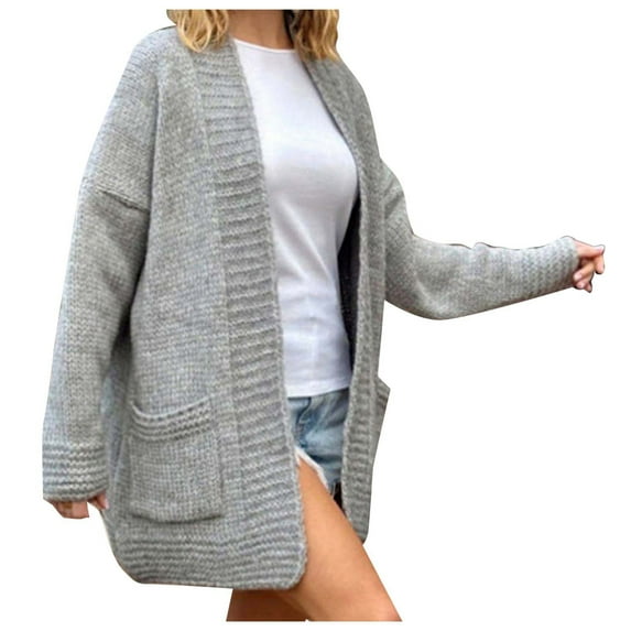 Arlun Knit Cardigan Sweaters for Women Fall Winter Long Sleeve Open Front Casual Loose Sweater Jacket Comfortable Soft Solid Color Coats with Pockets Grey M
