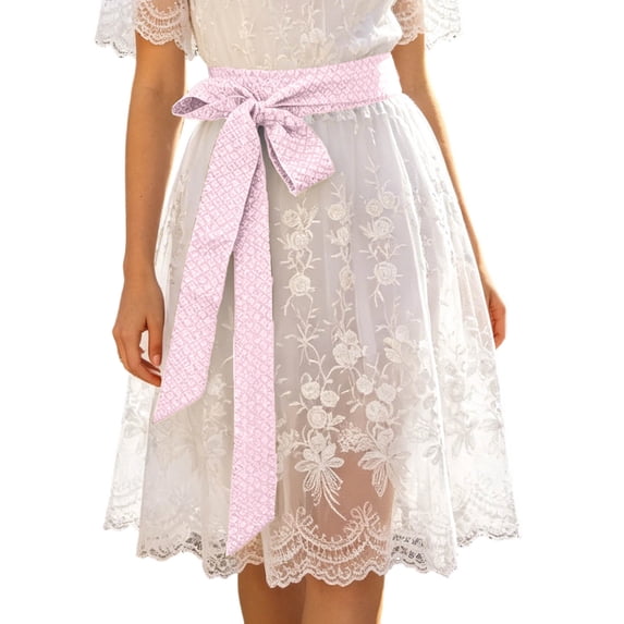 Arlun Lace Midi Skirts for Women Flower Embroidery High Waist Knee Length A Line Skirt German White Lace Dirndl Apron Elegant Party Wear Summer Fashion Pleated Casual Skirts Pink XL