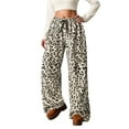 thumbnail image 1 of Arlun Leopard Casual Pants for Women Therian Fuzzy Soft Comfortable Baggy Pants Y2k Cheetah Printed High Waisted Drawstring Fall Winter Pants with Pockets Gold XL, 1 of 4