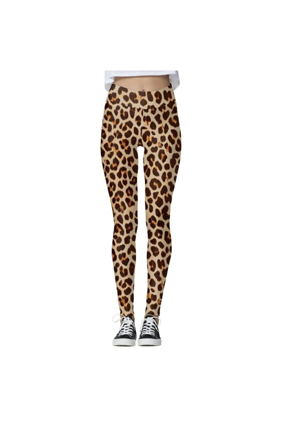 Leopard Print High Waisted Leggings for Women Tummy Control Lifting Stretchy Yoga Pants Smooth Soft Comfort Sports Fitness Tight Trousers for Casual Daily Wear 4-Khaki S