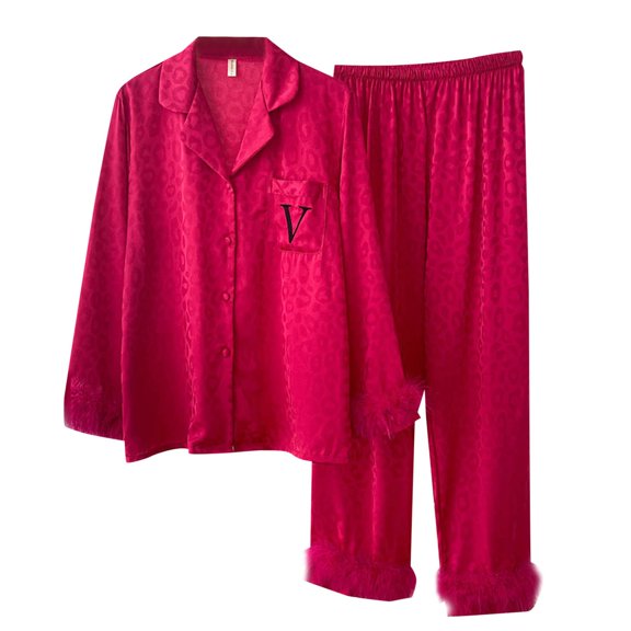 Arlun Leopard Printed Pajama Sets for Women 2 Piece Pajamas Long Sleeve Lapel Button down Shirts and Baggy Elastic Waited Long Pants Thin Soft Comfy Breathable Pjs Sets Sleepwear Hot Pink XL