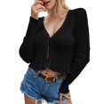 thumbnail image 1 of Arlun Lightweight Cropped Knit Cardigans Sweater for Women V-Neck Button down Open Front Crop Cardigan Tops Soft Comfortable Fashion Solid Color Long Sleeve Outwear Tops Black One Size, 1 of 4