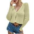 thumbnail image 1 of Arlun Lightweight Cropped Knit Cardigans Sweater for Women V-Neck Button down Open Front Crop Cardigan Tops Soft Comfortable Fashion Solid Color Long Sleeve Outwear Tops Yellow One Size, 1 of 4