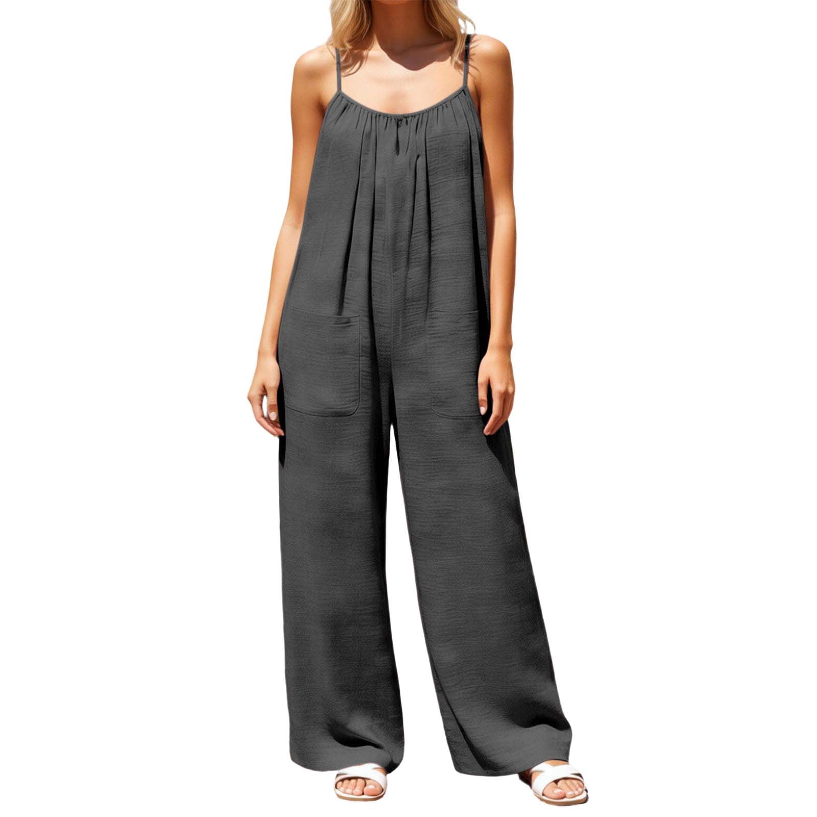 Arlun Linen Jumpsuits for Women 2026 Summer Casual Sleeveless Wide Leg ...