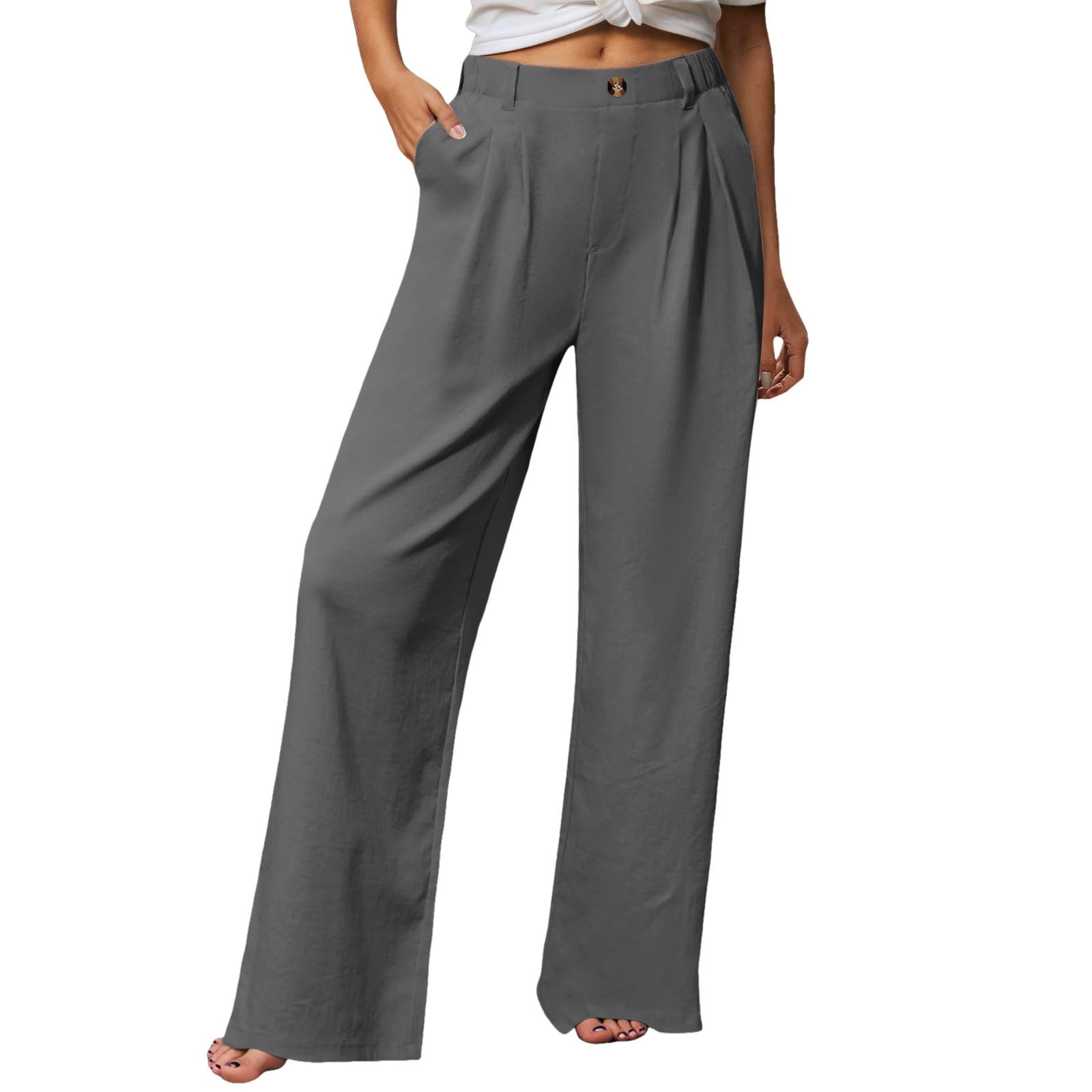 Arlun,Linen Pants Women Comfy High Waisted Wide Leg Dress Pants ...