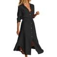 thumbnail image 1 of Arlun Linen Shirt Dresses for Women Button down Drawstring Elastic Waist Long Sleeve Causal Dress Plain Long Maxi Dresses 2026 Trendy Spring Outfits Black XXL, 1 of 6