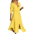 thumbnail image 1 of Arlun Linen Shirt Dresses for Women Button down Drawstring Elastic Waist Long Sleeve Causal Dress Plain Long Maxi Dresses 2026 Trendy Spring Outfits Yellow XL, 1 of 6