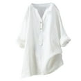 thumbnail image 1 of Arlun Linen Tops for Women Casual Button up Loose Fit Comfy Thin T Shirts Womens Overized V-Neck Long Sleeve Solid Color Basic Pullover Blouses White M, 1 of 4