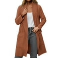 thumbnail image 1 of Arlun Long Cardigans for Women Casual Lightweight Solid Color Long Sleeve Open Front Knitted Cardigan Fashion Lapel Design Fall Winter Loose Soft Comfort Coat with Pocket Brown XL, 1 of 5