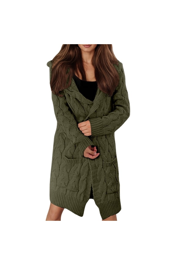 Long Cardigan Sweaters for Women Trendy Knit Open Front Soft Comfort Cardigans Jacket Loose Fit Long Sleeve Winter Casual Aran Sweater Coats Green S