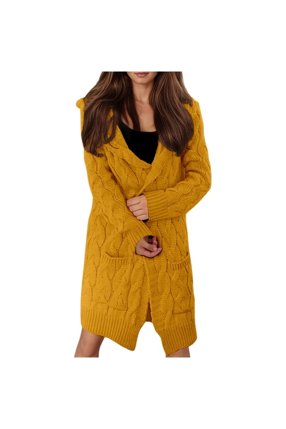 Long Cardigan Sweaters for Women Trendy Knit Open Front Soft Comfort Cardigans Jacket Loose Fit Long Sleeve Winter Casual Aran Sweater Coats Yellow S