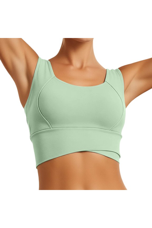 Long Line Athletic Bras for Women High Supportive Comfort Wide Shoulder Straps Workout Yoga Bras Square Neck Lightweight Breathable for Running Fitness Light Green M