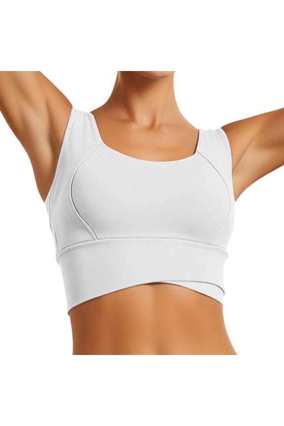 Long Line Athletic Bras for Women High Supportive Comfort Wide Shoulder Straps Workout Yoga Bras Square Neck Lightweight Breathable for Running Fitness Grey L