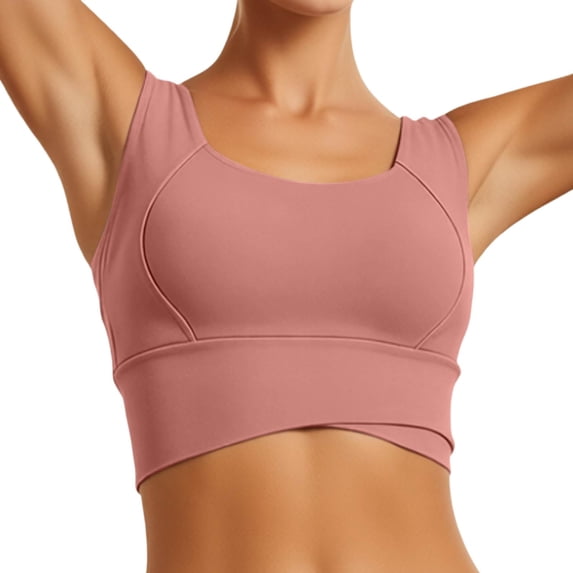 Arlun Long Line Athletic Bras for Women High Supportive Comfort Wide Shoulder Straps Workout Yoga Bras Square Neck Lightweight Breathable for Running Fitness Pink XXL