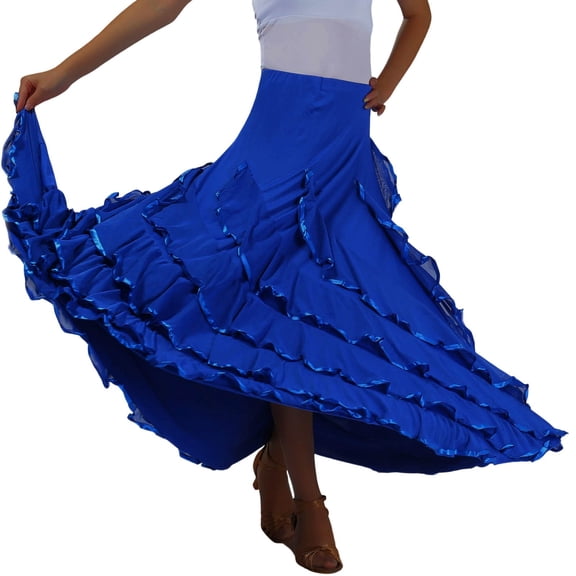 Arlun Long Modern Standard Ballroom Dance Fancy Training Skirts for Women High Waist Ruffle Layered Flared Swing Flowy Maxi Skirt Solid Color Summer Mesh Skirts for Performance Blue One Size