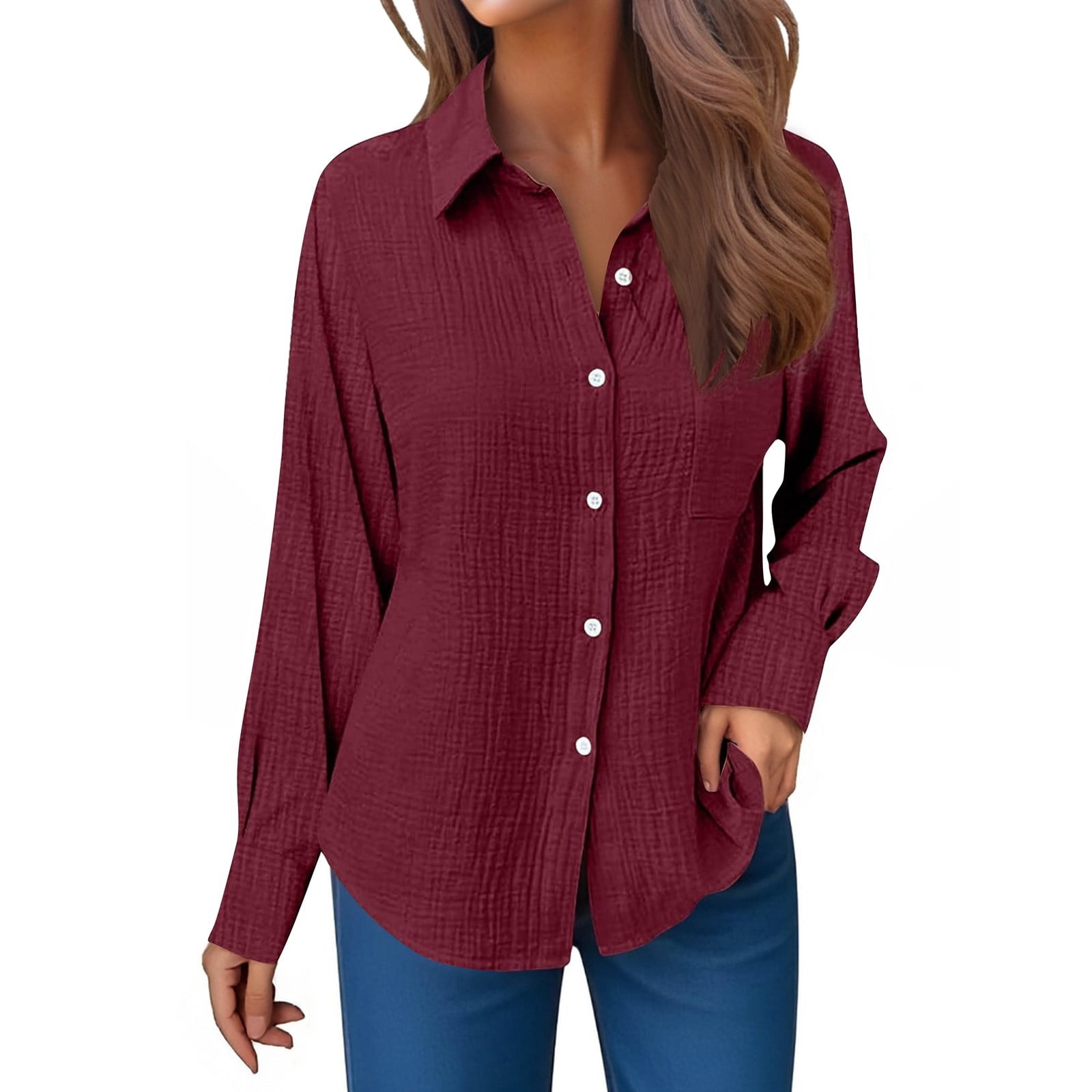 Arlun Long Sleeve Button down Gauze Shirts for Women Fall Winter Casual ...