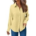 thumbnail image 1 of Arlun Long Sleeve Button down Gauze Shirts for Women Fall Winter Casual Lapel Solid Color Work Dress Shirt Ladies Solid Color Asymmetrical Hem Blouse Tops Yellow XL, 1 of 8