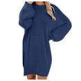 thumbnail image 1 of Arlun Long Sleeve Fuzzy Sweater Dress for Women Crew Neck Simple Stylish Oversized Pullover Casual Long Sleeve 2025 Loose Comfy Streetstyle Fall Winter Outfits Blue M, 1 of 6